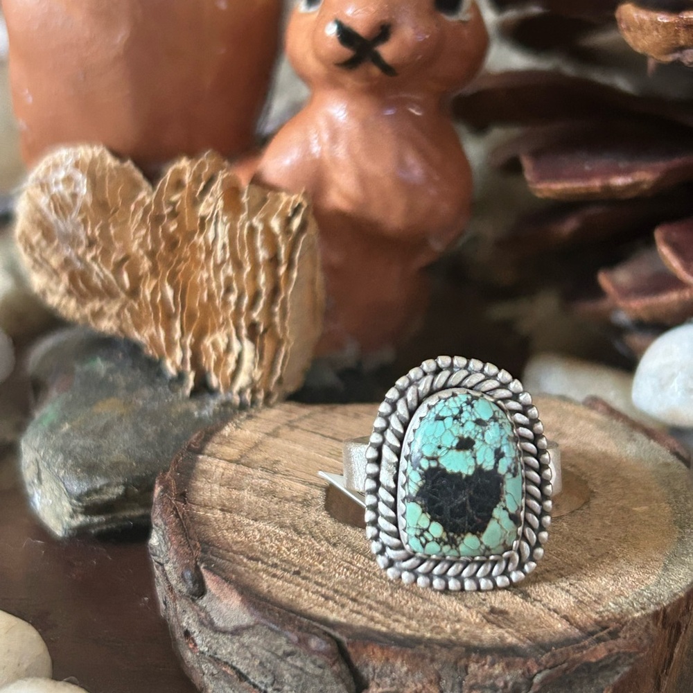925 Sterling Black Jack turquoise ring - Picture 3 of 4